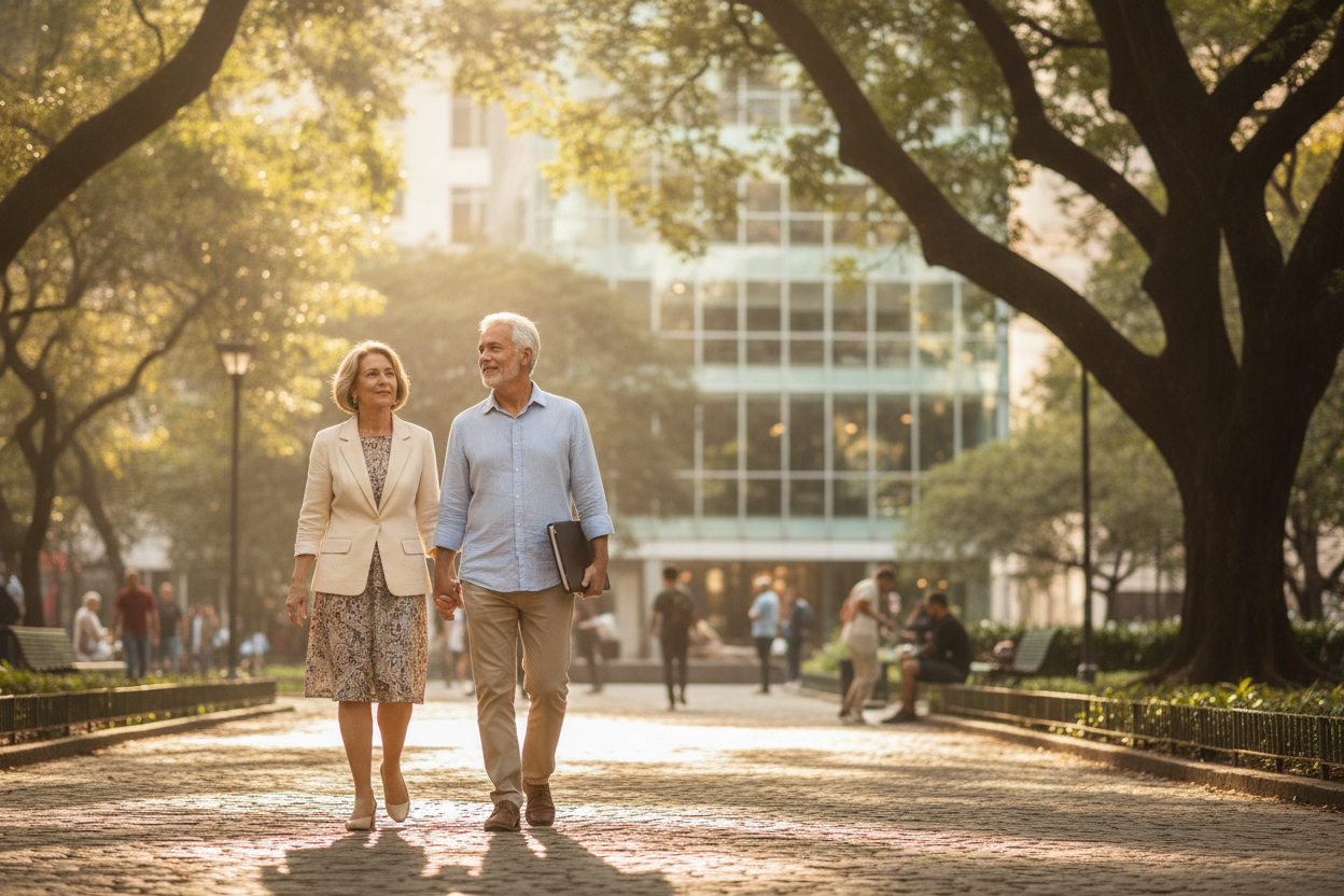 Casal caminhando em direção ao futuro